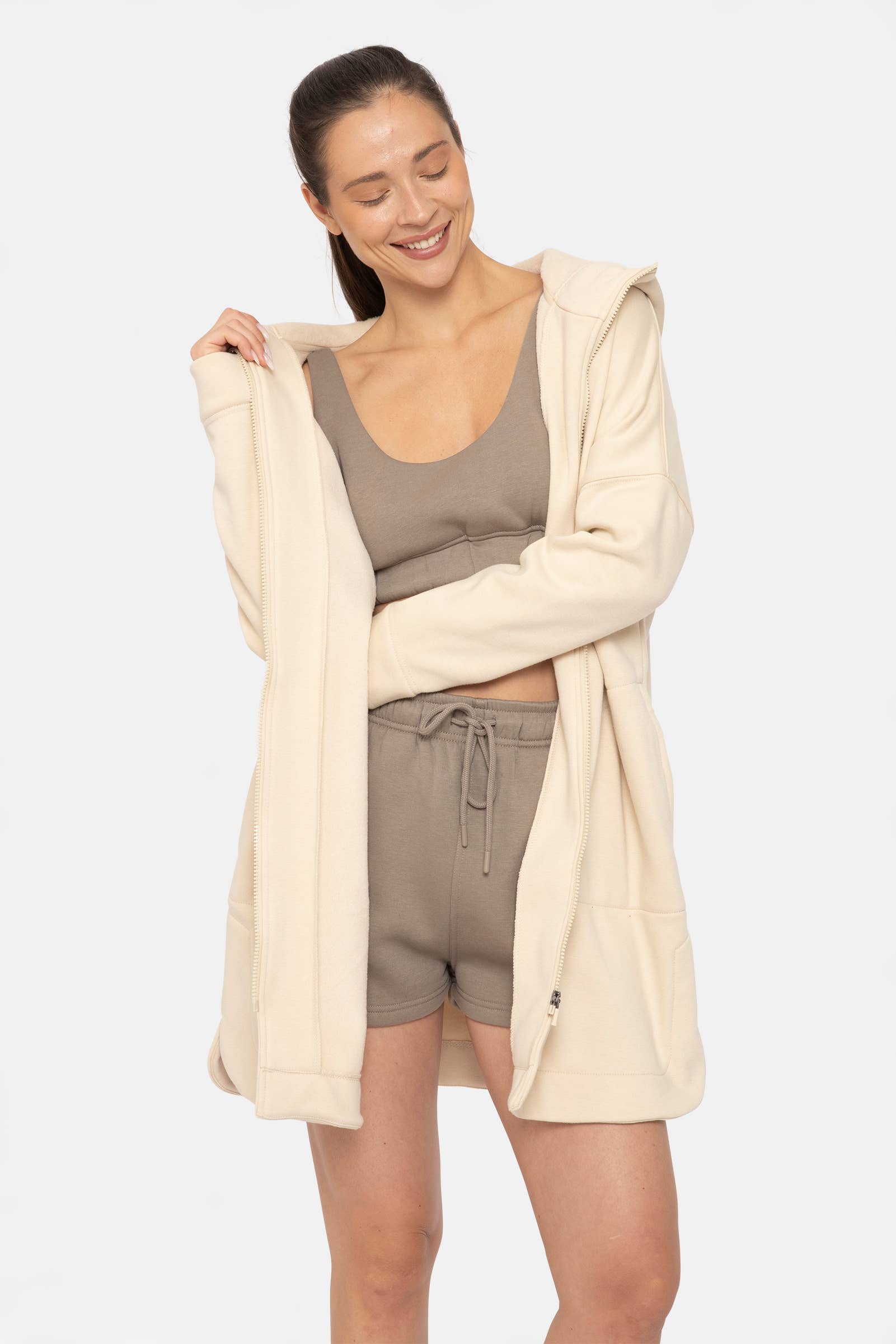 Mono B - Wholesale Jacket - Women's - Longline Zip-Up Jacket with Hood6