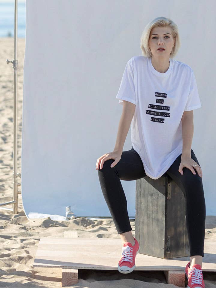 Reason to go vegan #542 Cause I love animals! T-shirt for wholesale by Vegan Club