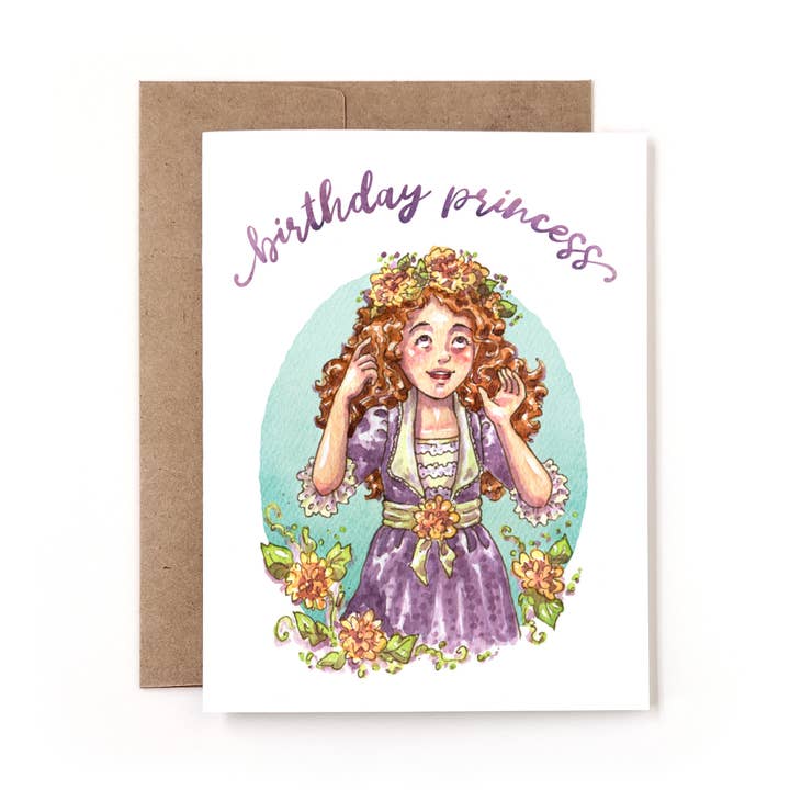 Verjaardag Prinses Speelse Aquarel Tuin Bloemenkaart voor wholesale door Nettles & Lace Paper Co.