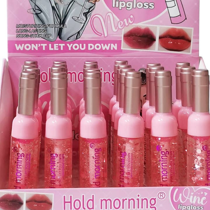 ASSORTED HOLD MORNING WINE BOTTLE LIP GLOSS HL5735 (24PC) for wholesale on Faire