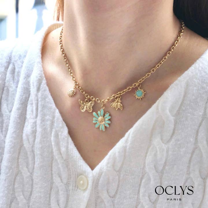 Colorful flower charm necklace stainless steel Eve for wholesale by Oclys