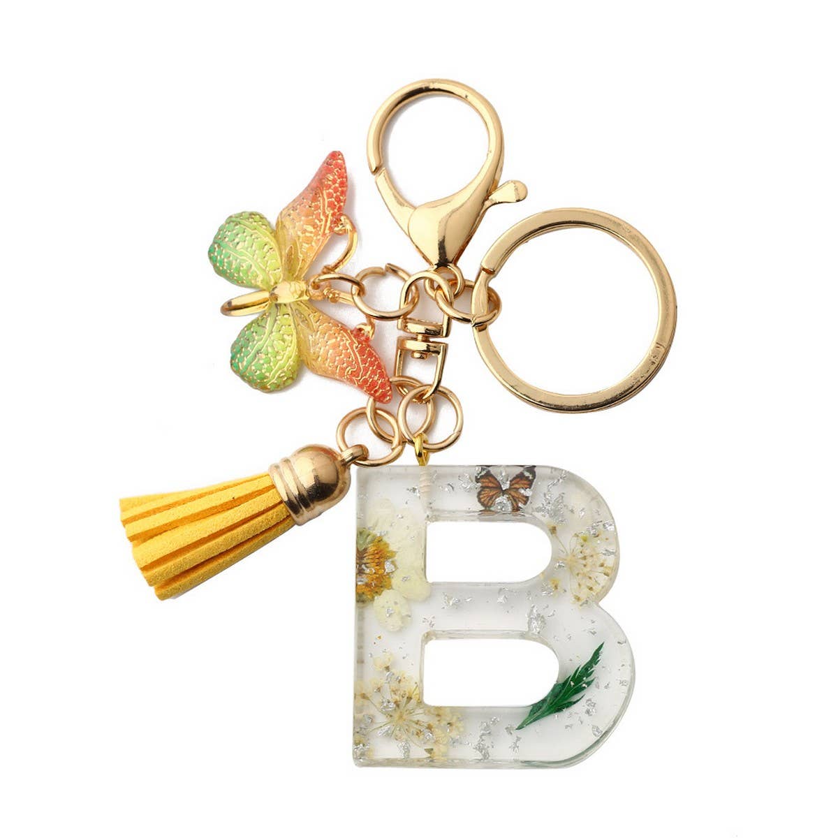 ACCITY - Wholesale Keychain - Women's - Flower Letter Keychain with Yellow Butterfly Charm_CWAB50901