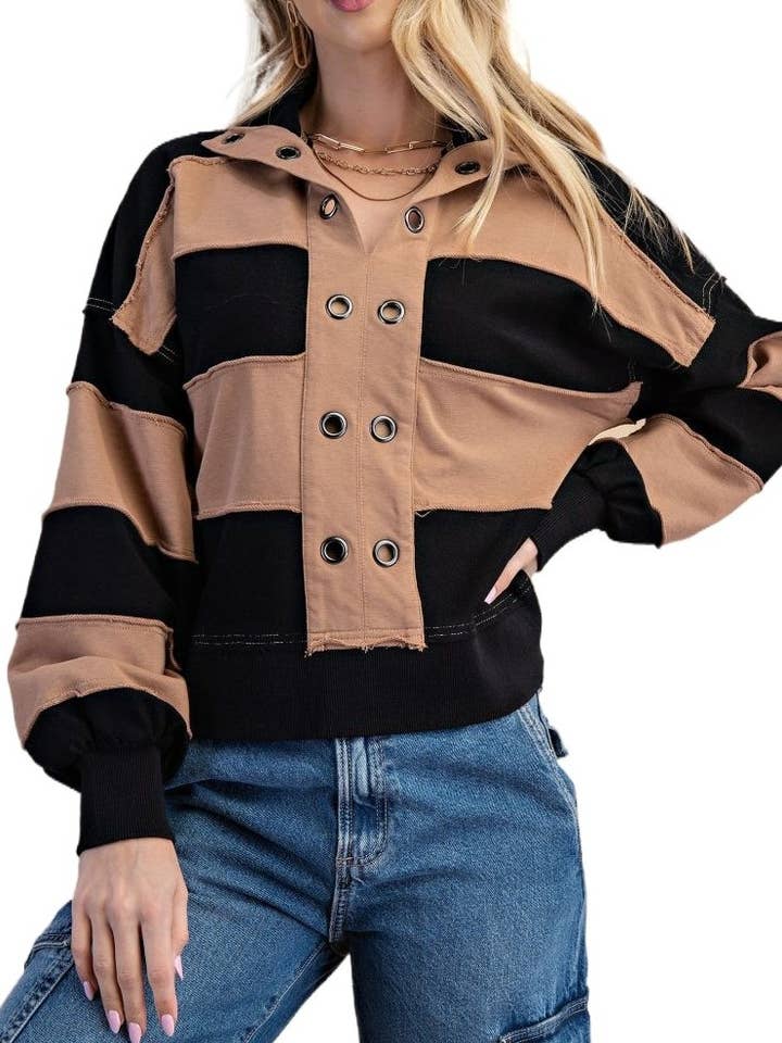 Felpa stile rugby a righe miste con texture per la vendita all'ingrosso da parte di Vanilla Monkey