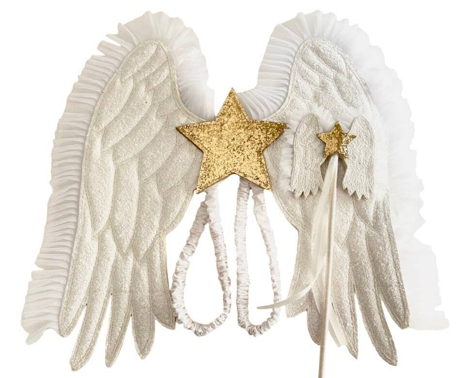 Gold Glitter White /Gold Vegan Leather Enchanted Angel Wings for wholesale on Faire1
