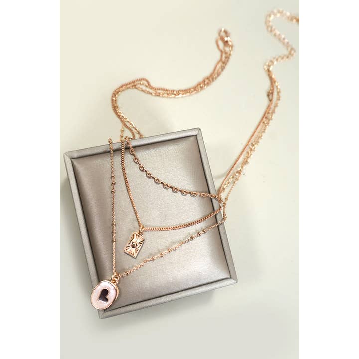 GOLD MULTI LAYERED EPOXY HEART CHARM NECKLACE | 80N1265 for wholesale on Faire