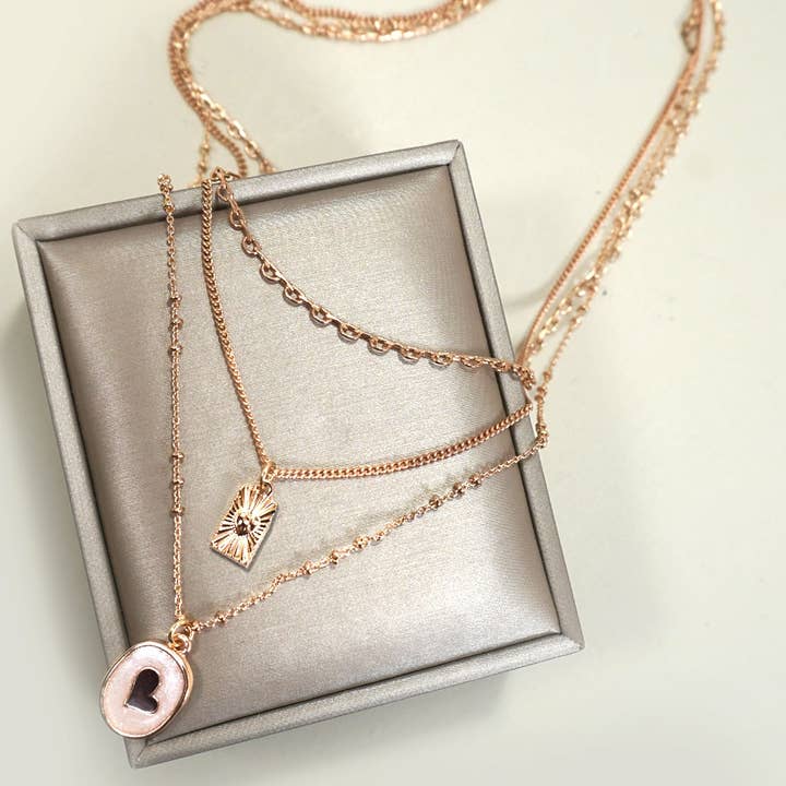 GOLD MULTI LAYERED EPOXY HEART CHARM NECKLACE | 80N1265 for wholesale on Faire0