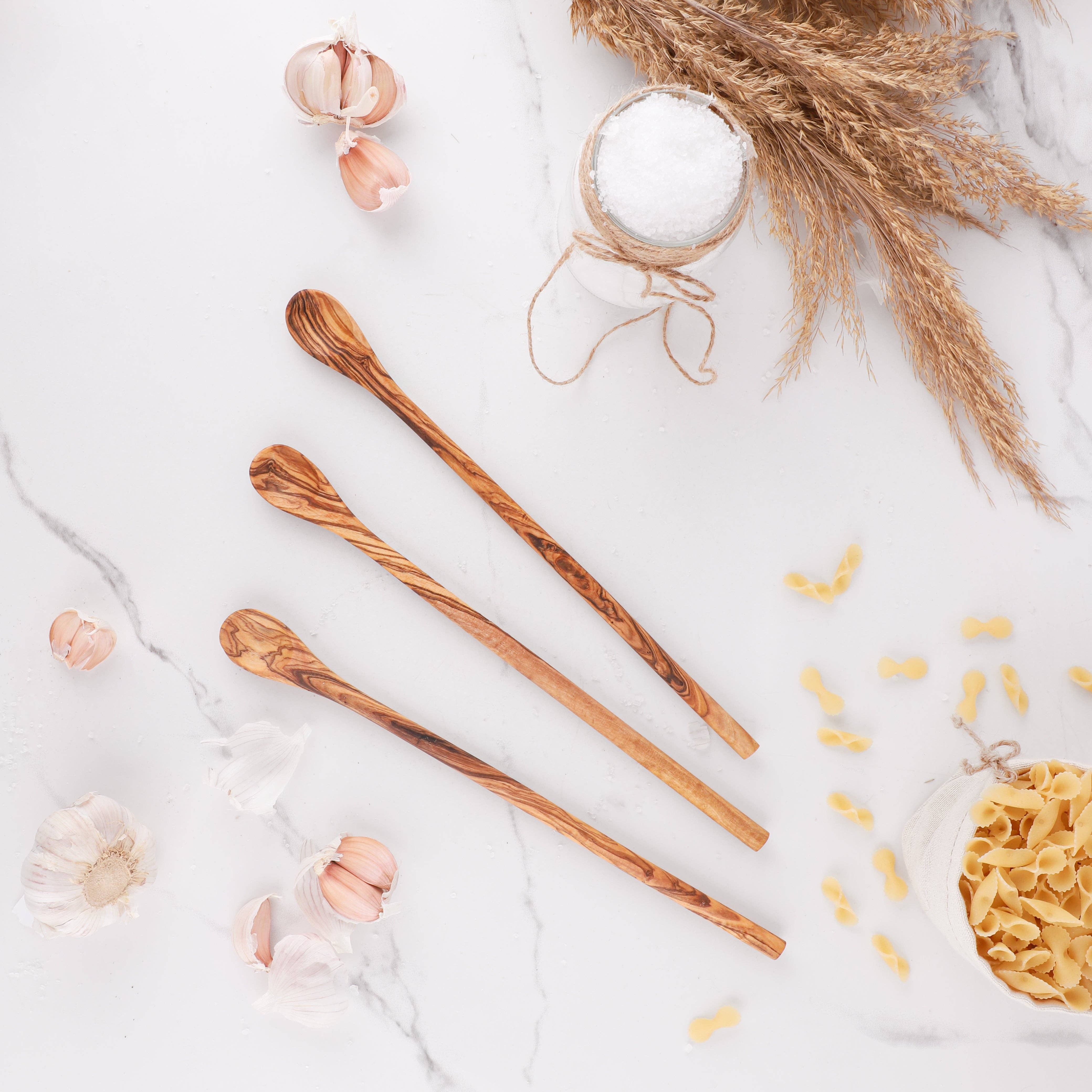 Krafts GmbH Olive Wood - Wholesale Mixing Spoon - Handmade Olive Wood Long Handle Stirring Spoon - 20 - 28 cm4