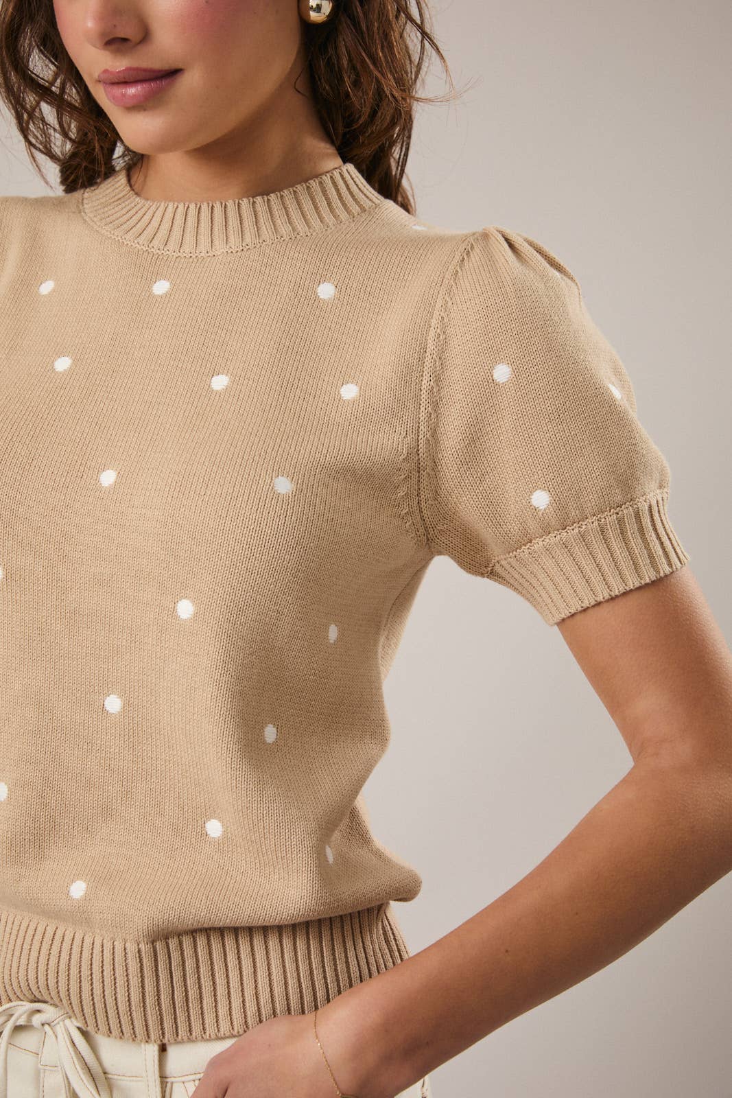 Sunday Edition - Wholesale Knit Sweater - Women's - ROUND NECK PUFF SHORT SLEEVE "POLKA DOT" EMBROIDERED SWEATER9