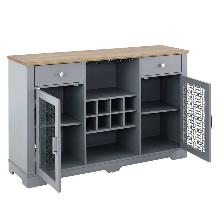 Orange County Decor - Wholesale Cabinet - Modern Farmhouse Buffet Cabinet, Sideboard With 2 Drawers And Elegant Glass Door Cabinets, Wine And Glass Rack, Coffee Bar For Kitchen, Dining Room, Light Blue And Light Oak, 56.46"W*15.55"D*35.74"H11