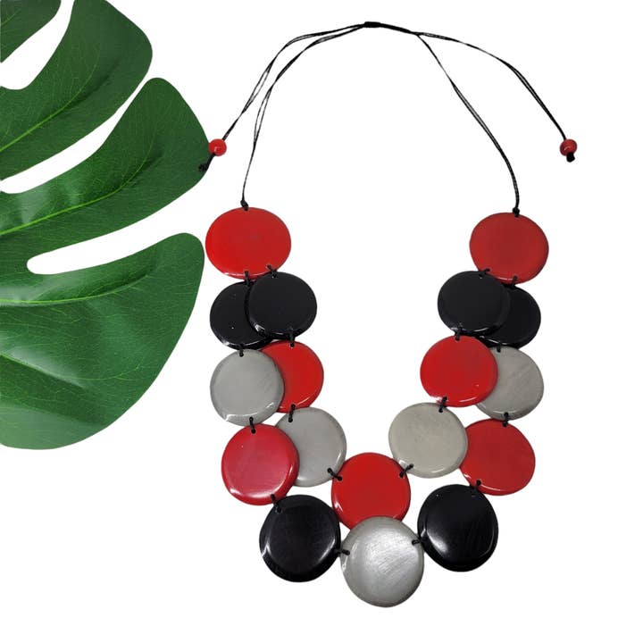 Organic jewelry by Allie - Wholesale Bib Necklace - Big tagua nut buttons color block necklace