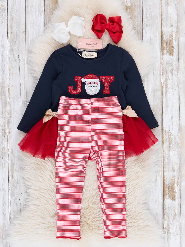 Marie Nicole Clothing - Wholesale Top & Leggings Set - Kids - Navy & Red Joy Tulle Outfit