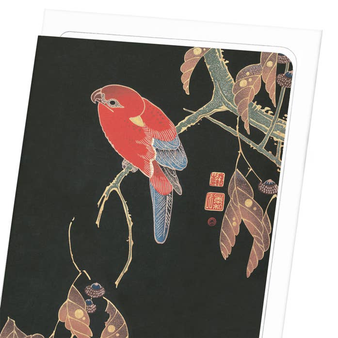 Ezen Trade - Wholesale Everyday Greeting Card - RED PARROT ON A BRANCH (C.1900): Japanese Greeting Card