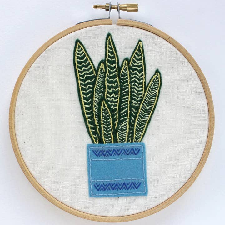 Snake plant felt embroidery kit for wholesale by Embellished Elephant