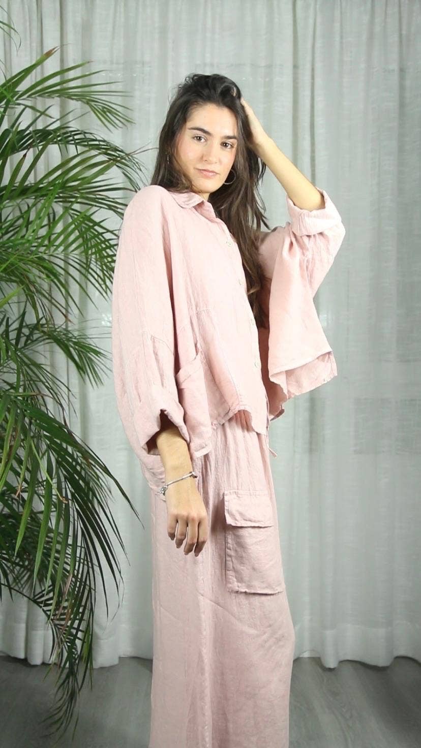 Linen & More - Wholesale Button Down Shirt - Women's - REF 14749 SHORT LINEN SHIRT 100%11