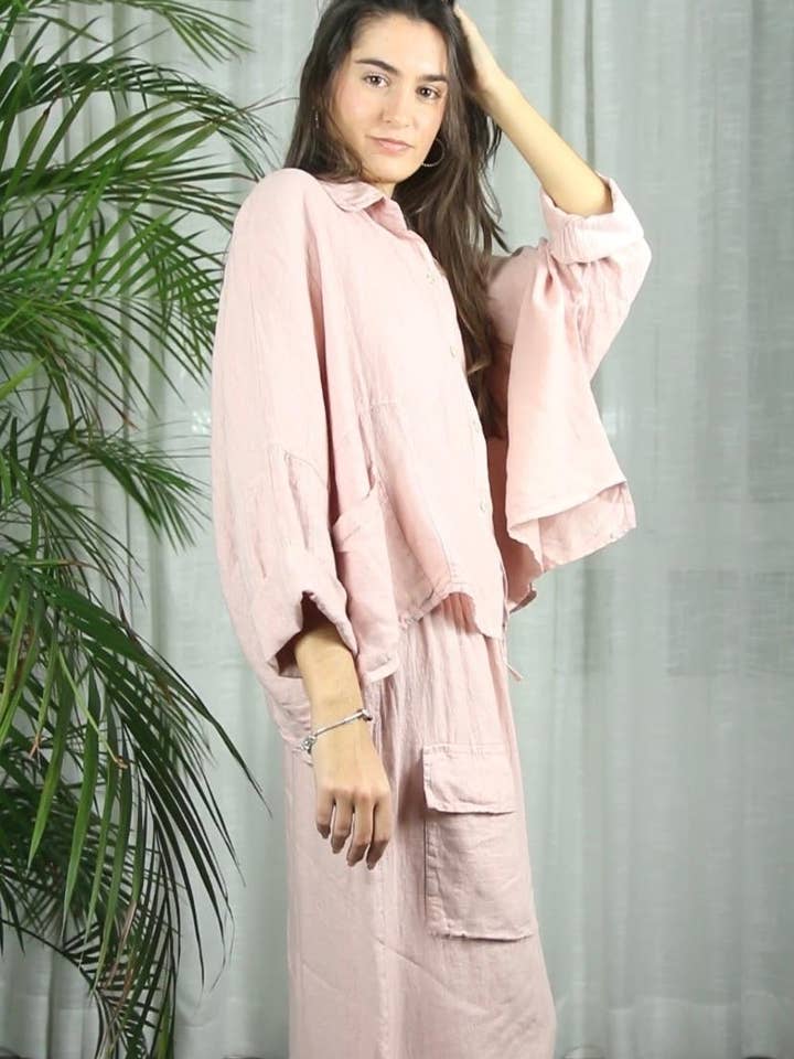 Linen & More - Wholesale Button Down Shirt - Women's - REF 14749 SHORT LINEN SHIRT 100%11