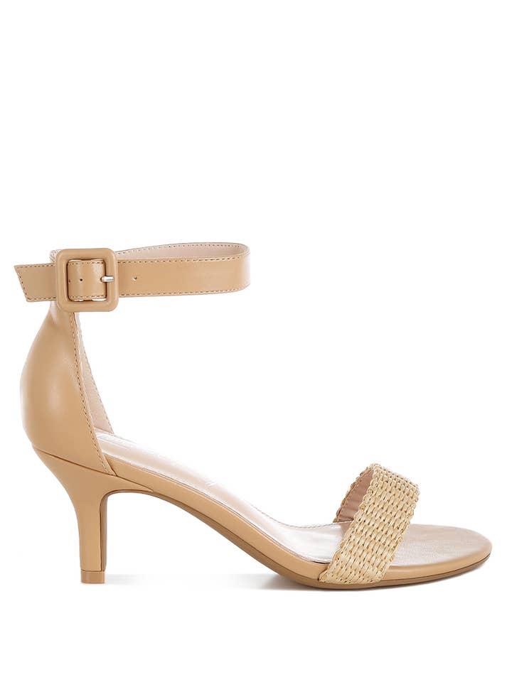 Natural Rano Raffia Kitten Heel Sandals for wholesale on Faire