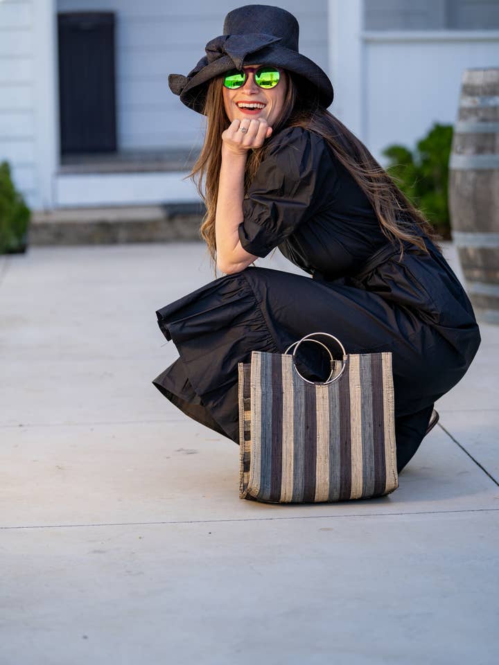 JoJo Woven Straw Handbag with Metal Ring Handles for wholesale by Shebobo