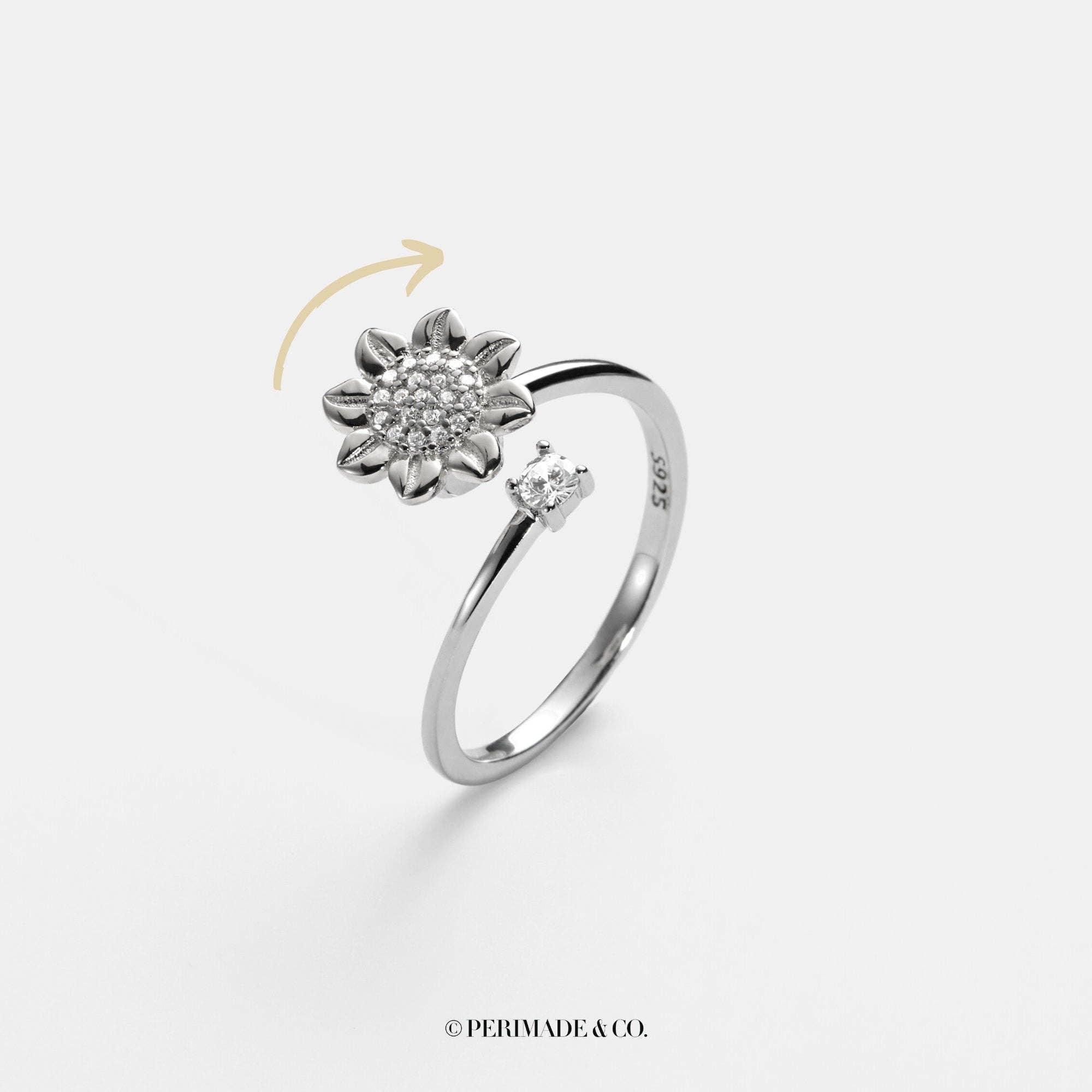 Perimade & Co. LLC - Wholesale Multi-Stone Ring - Sunflower Anxiety Fidget Spinner Ring in 925 Sterling Silver3