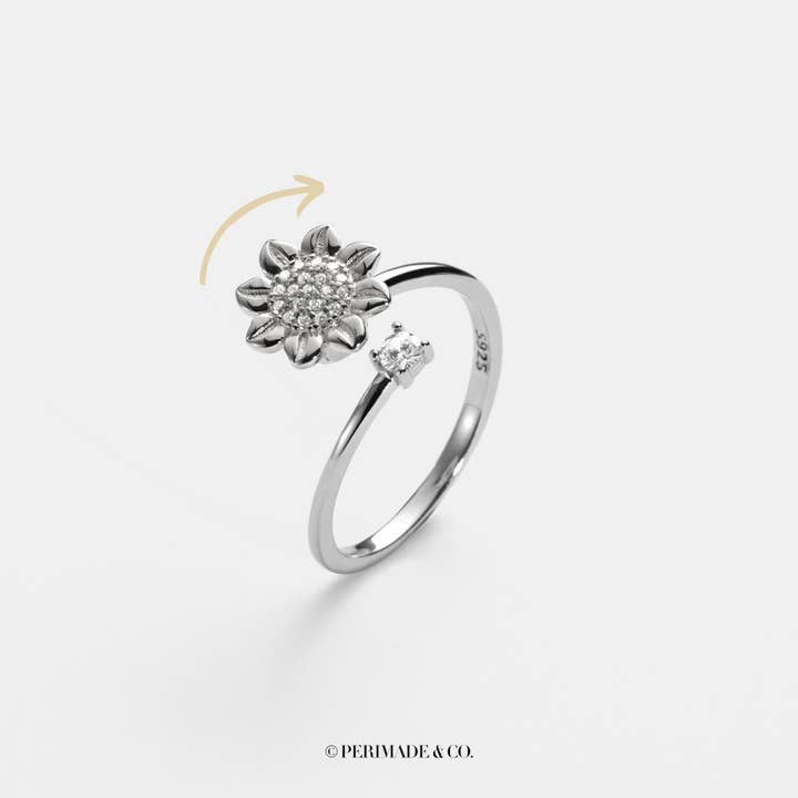 Perimade & Co. LLC - Wholesale Multi-Stone Ring - Sunflower Anxiety Fidget Spinner Ring in 925 Sterling Silver3