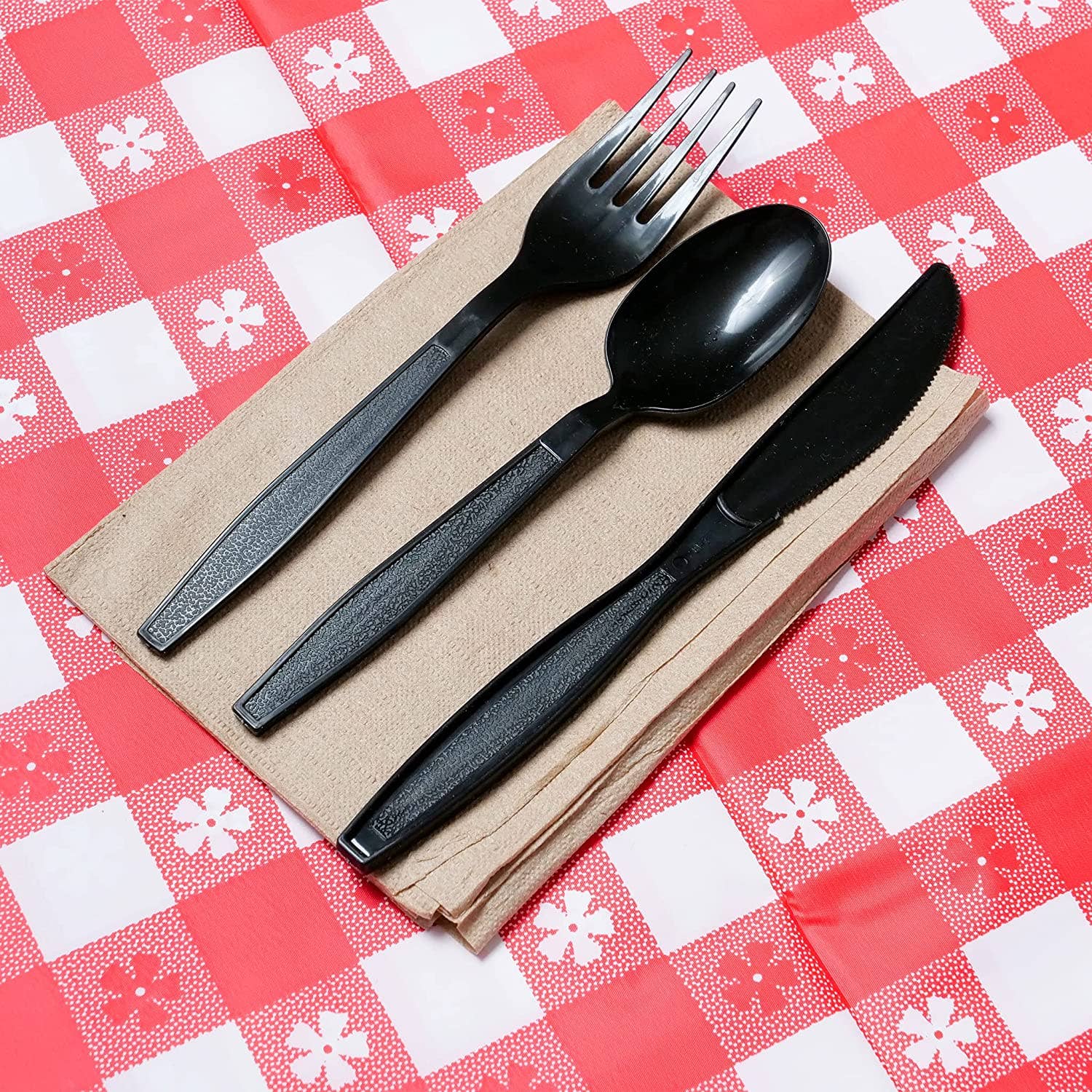 EcoQuality - Wholesale Assorted Cutlery Set - Disposable Wrapped Black Heavy Duty Cutlery Kit 5 in 1 - For2