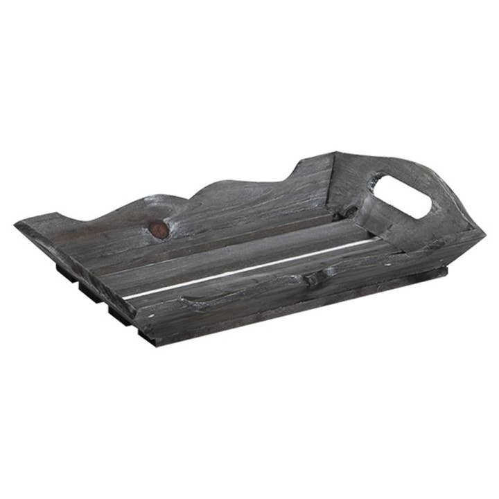 Grey wooden tray with 2 handles for wholesale by Deffrennes