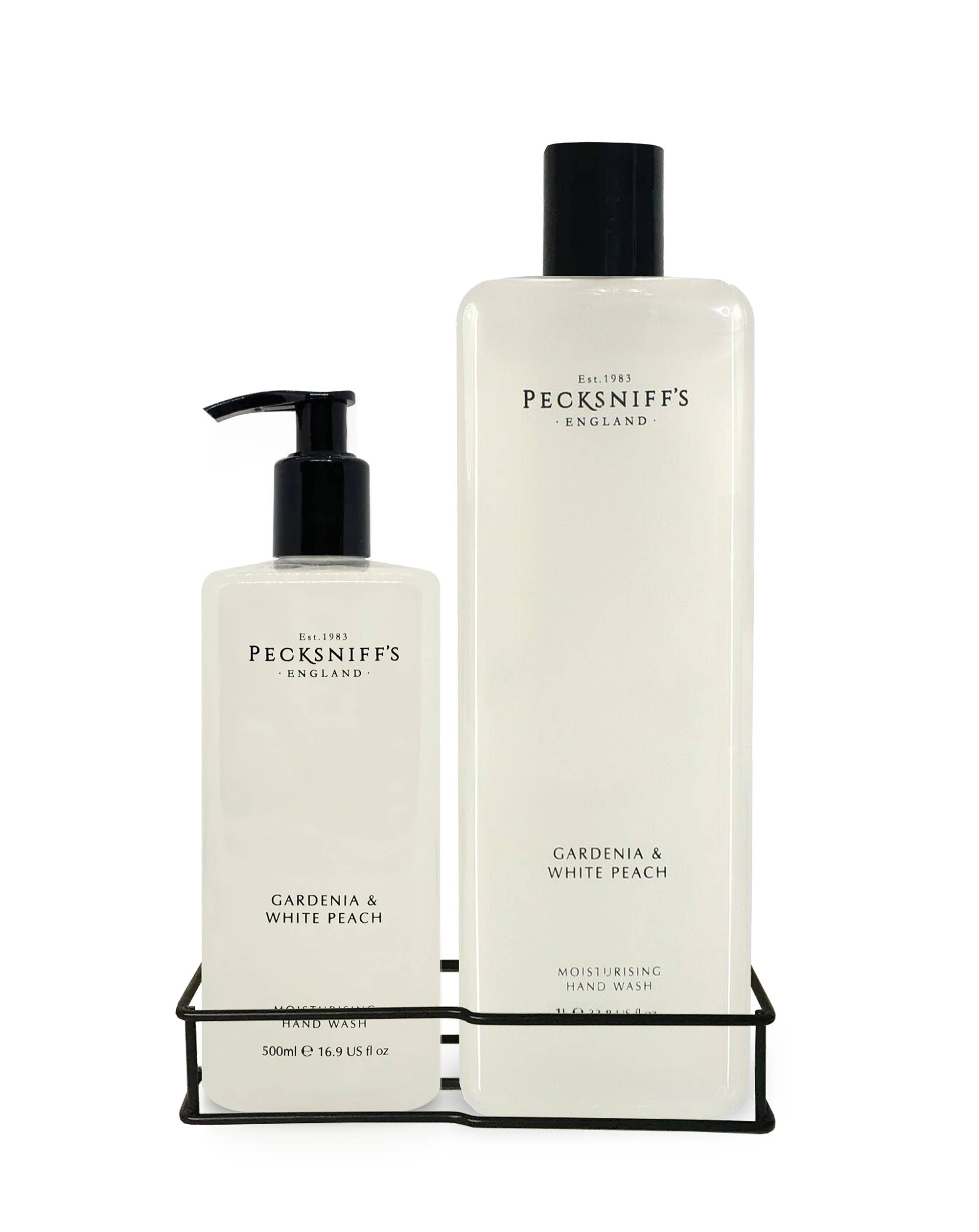 Prestige Beauty Boutique – Sabonete para as mãos por atacado – Pecksniffs Classic Gardenia e Pêssego Branco Hidratante para as Mãos 500ml/16,9 Fl oz e Recarga Lavar as Mãos 1L/1000ml, 33.8 Oz