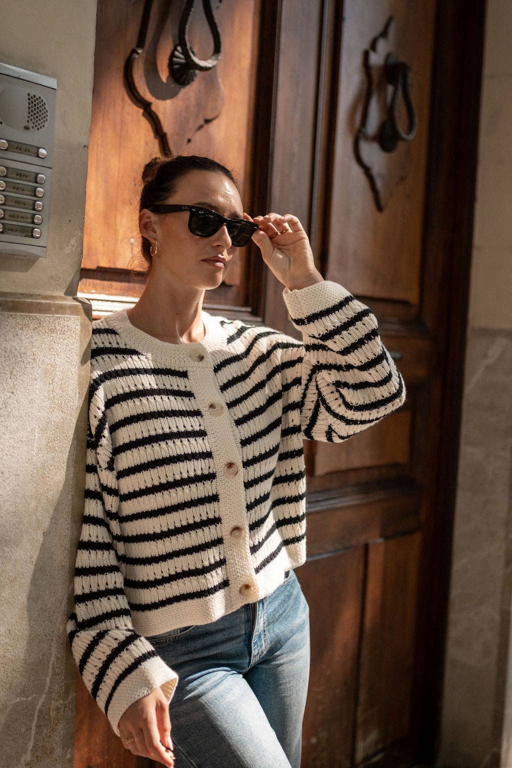 GINI LONDON - Wholesale Dress - Women's - Cream Stripe Cable Knit Crop Cardigan1