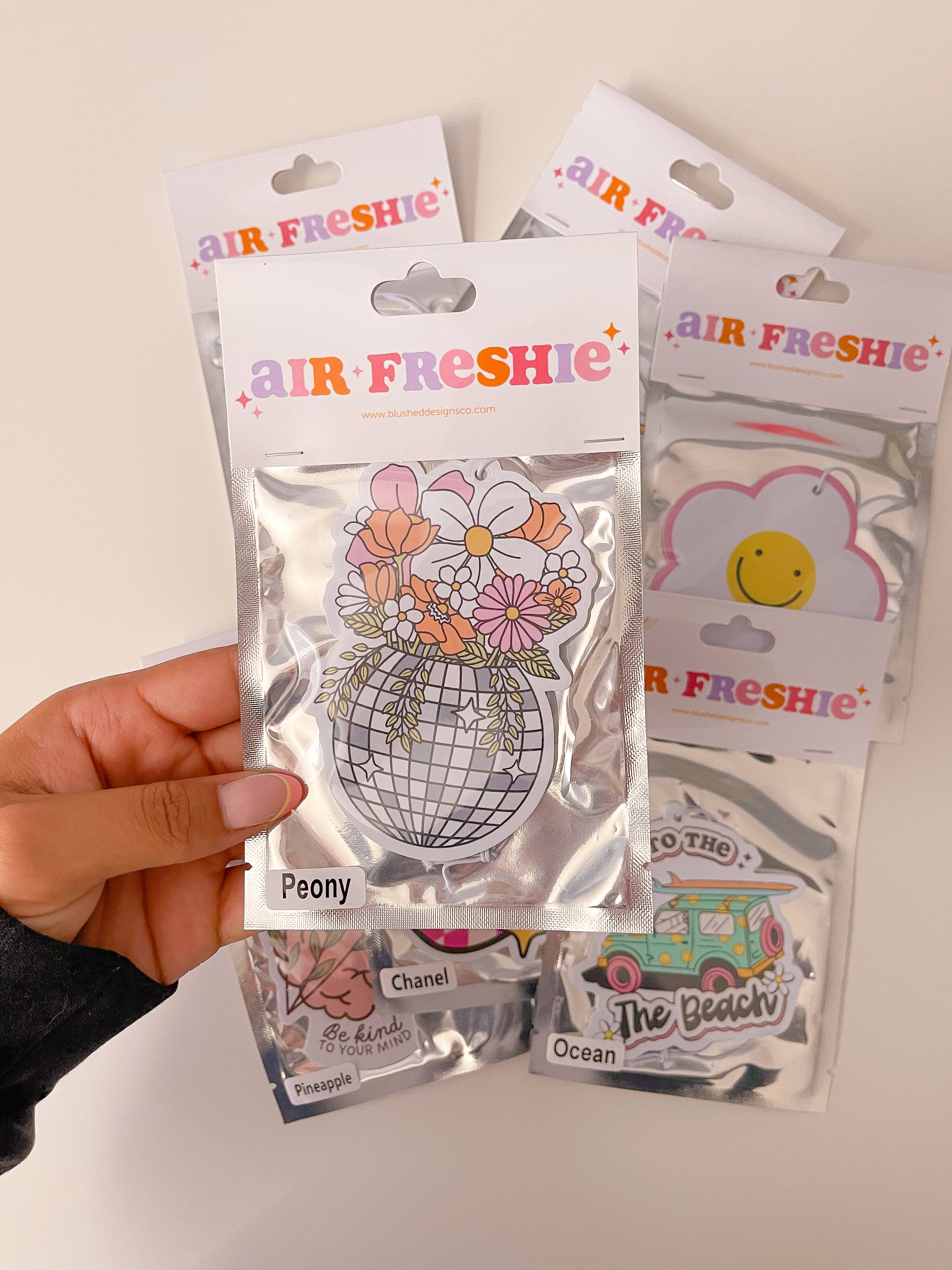 BlushedDesigns Co. - Wholesale Car Freshener - Women’s - Disco Flowers Car Air Freshener (Peony Scent)1