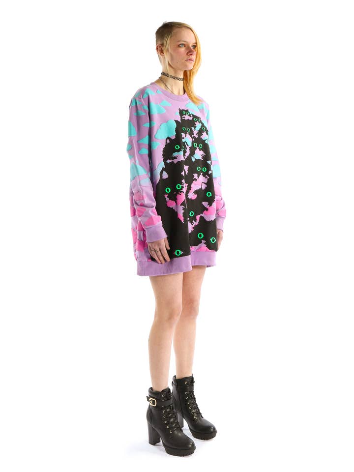 Pretty Snake - Wholesale Dress - Women's - Purple Puff Cloud Kitty Sweatshirt Dress
