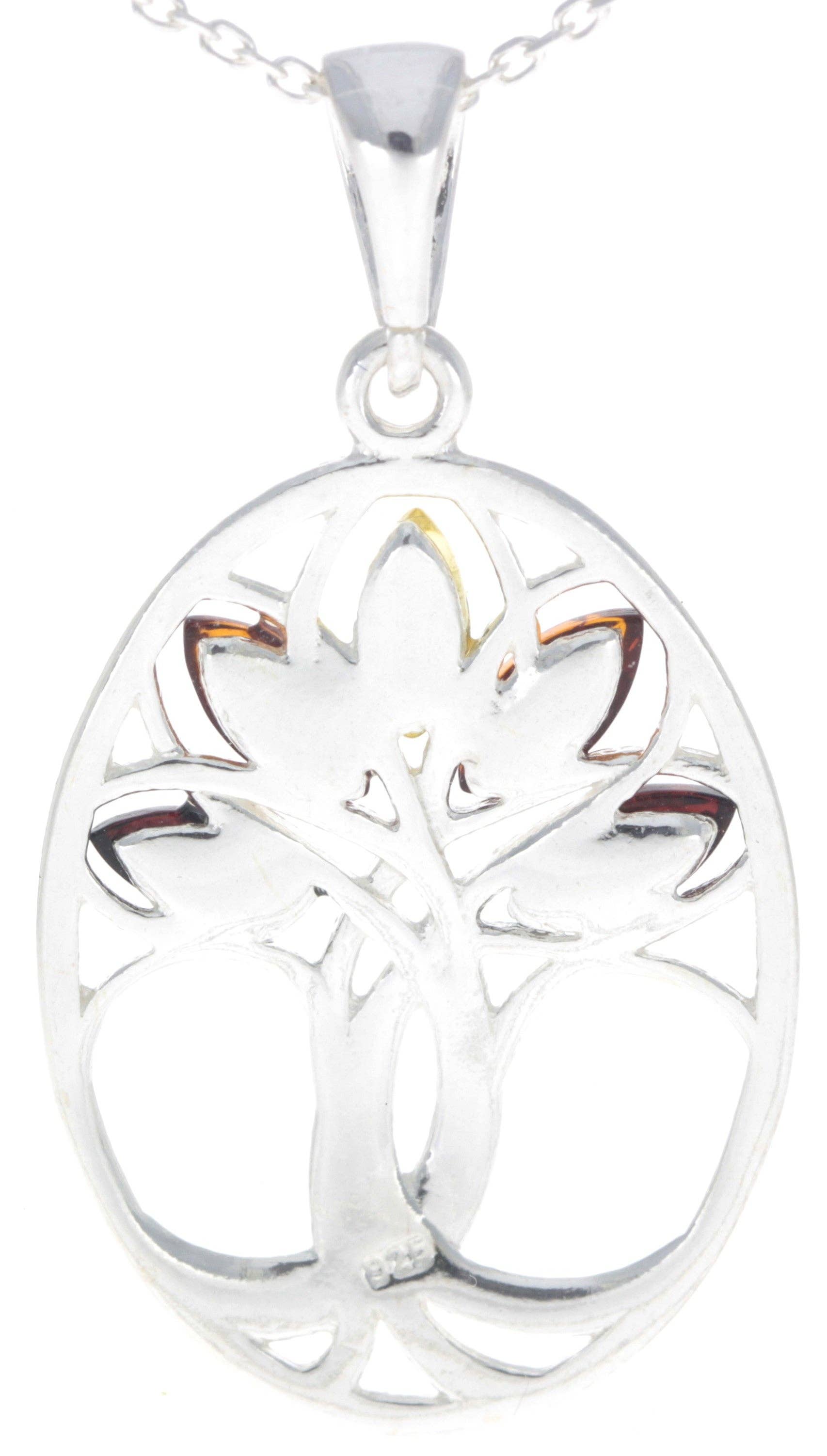 SilverAmber Jewellery – Pendente/pingente individual por atacado – Pendente Oval Árvore da Vida 925 Prata de 1ª Lei & Ámbar Báltico - GL3646