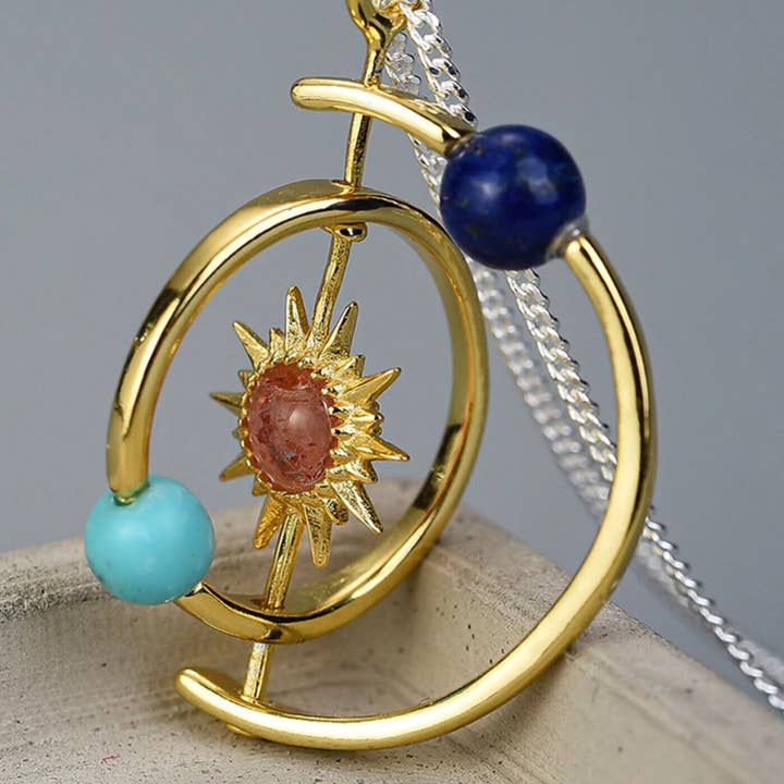 Perimade & Co. LLC - Wholesale Pendant/Charm Necklace - Solar System Sun Star Planet Necklace in 925 Sterling Silver6