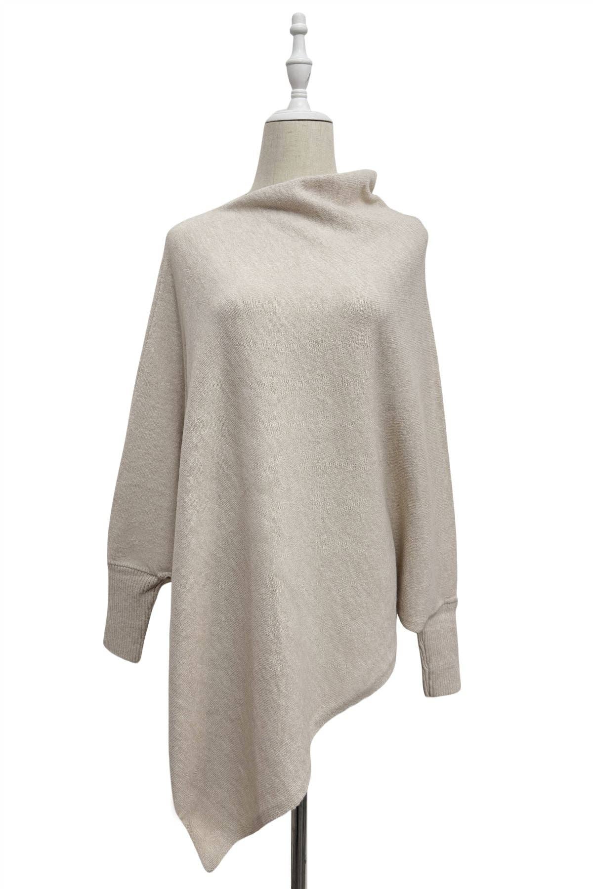 Fashion Scarf World – wholesale Poncho – Women's – Plain Cuffed Diagonal Drape Wool Poncho21