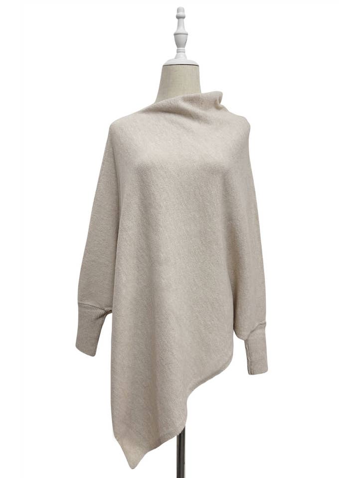 Fashion Scarf World – wholesale Poncho – Women's – Plain Cuffed Diagonal Drape Wool Poncho21