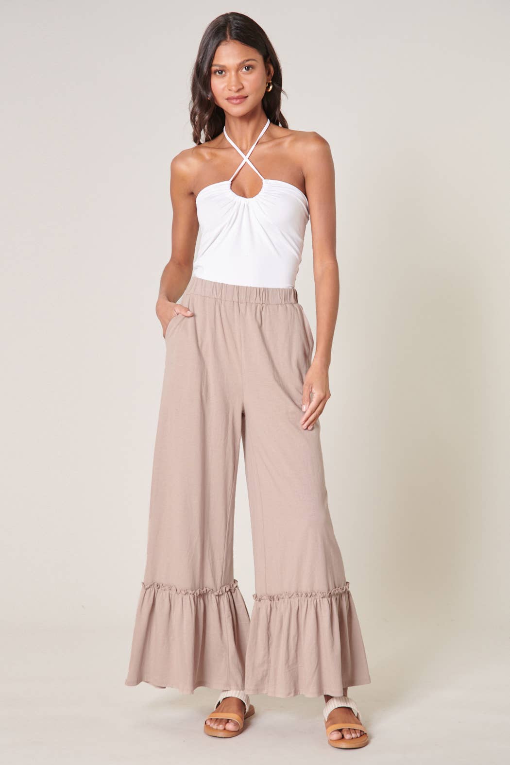 Sugarlips - Vente Pantalon – femme - Pantalon en coton tricoté à jambes larges avec volants Ryder17