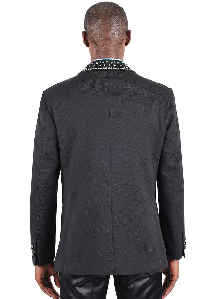 Black Rhinestone Slim-Fit Shawl Lapel Luxury Blazer 2EBL7 for wholesale on Faire