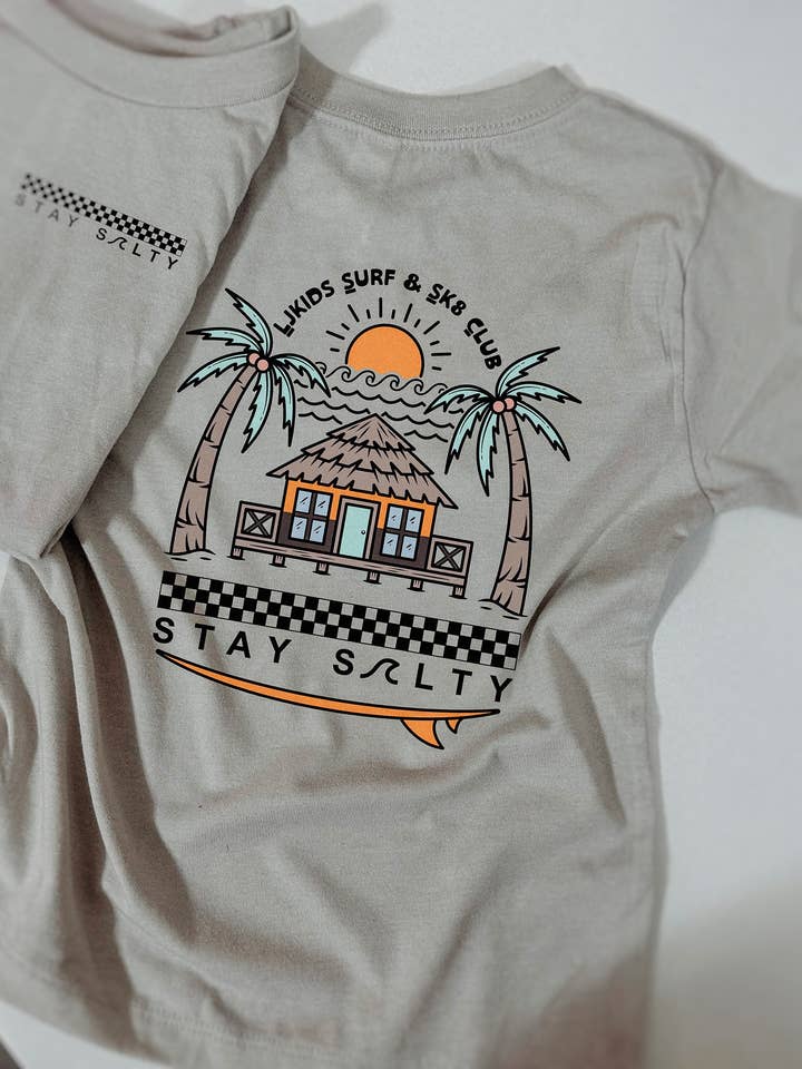 Surf & Skate Club Tee (Front And Back) (Tan Or White Tee) for wholesale by LJkids.Co