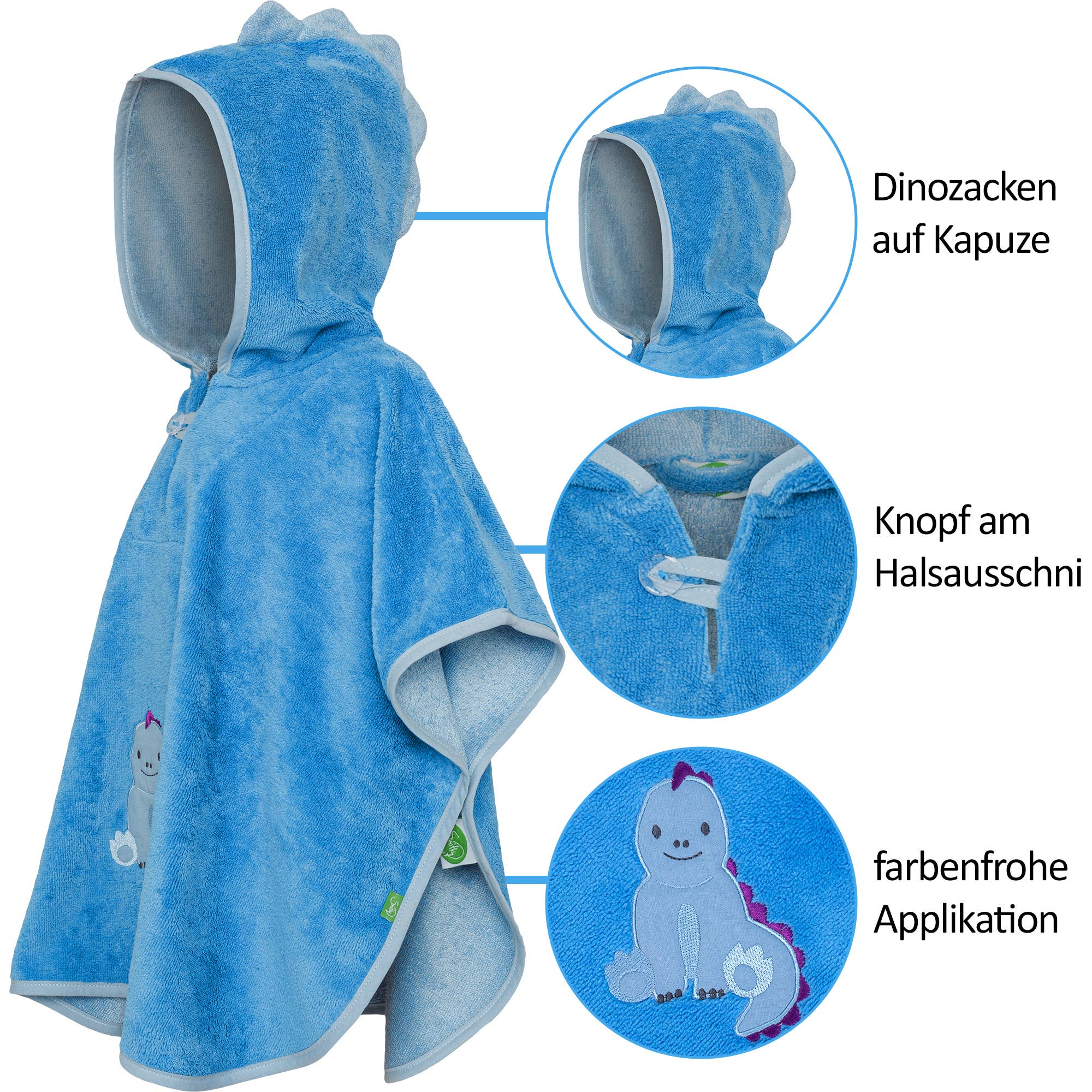Smithy by Dagmar Nelk - Wholesale Hooded Towel - Kids & Baby - Dino bath poncho, with dino spikes on the hood1