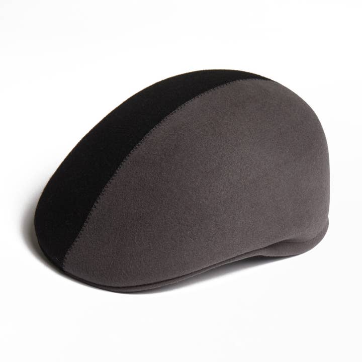 PRESLEY Two Tone Blocked Felt Cap - Grey & Black for wholesale by Dasmarca Hats