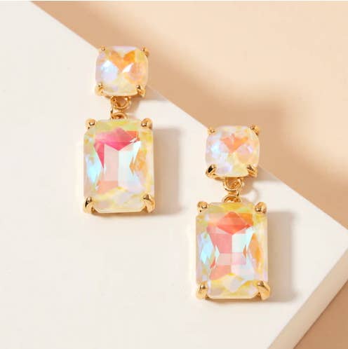 StarryNYC - Wholesale Dangle Earrings - Double Square Linked Crystal Glass Dangle Earrings17