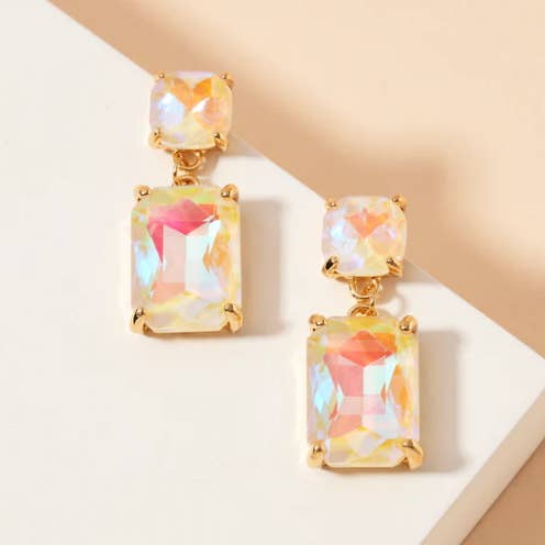 StarryNYC - Wholesale Dangle Earrings - Double Square Linked Crystal Glass Dangle Earrings17