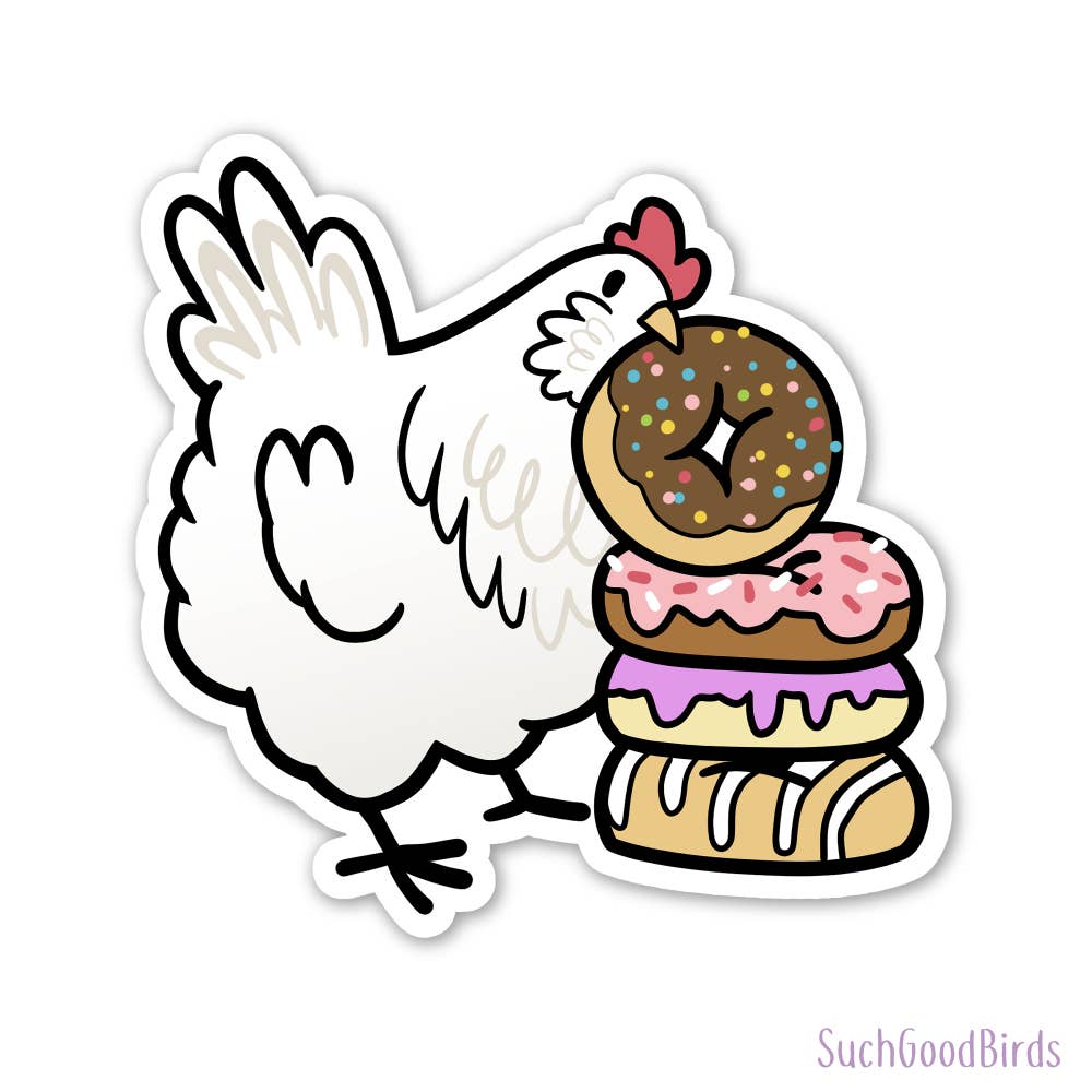 Such Good Birds - Wholesale Sticker - Chicken W Donuts - 3" Waterproof Vinyl Stickers Bakery Treat