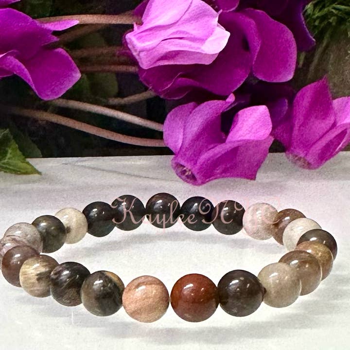 KayleeNYC - Wholesale Beaded bracelet - Natural Petrified Wood 8mm 7.5” Stretch Bracelet3