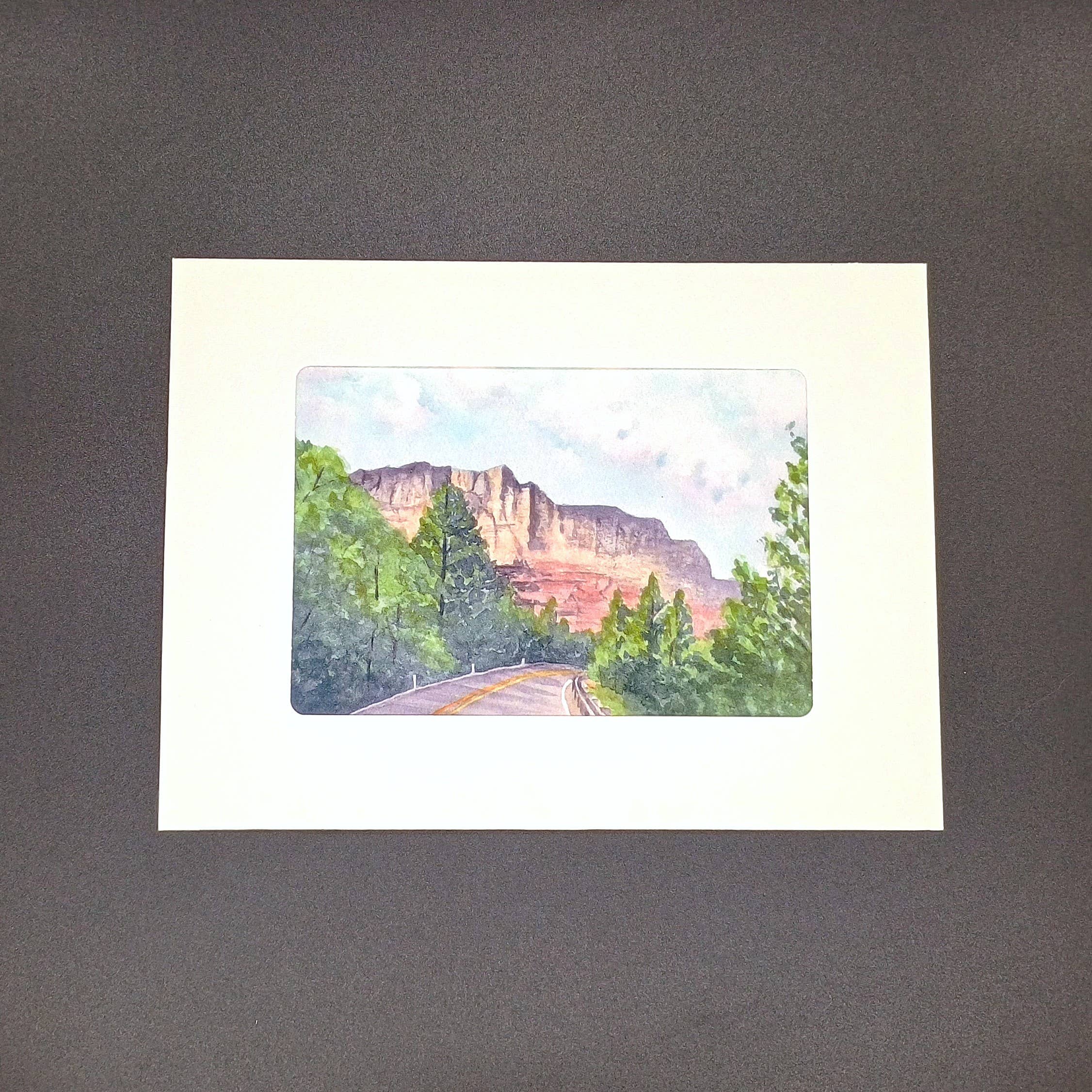 Kathryn Paul Fine Art - Wholesale Everyday Greeting Card - Arizona watercolor; Sedona mountains and trees blank card2