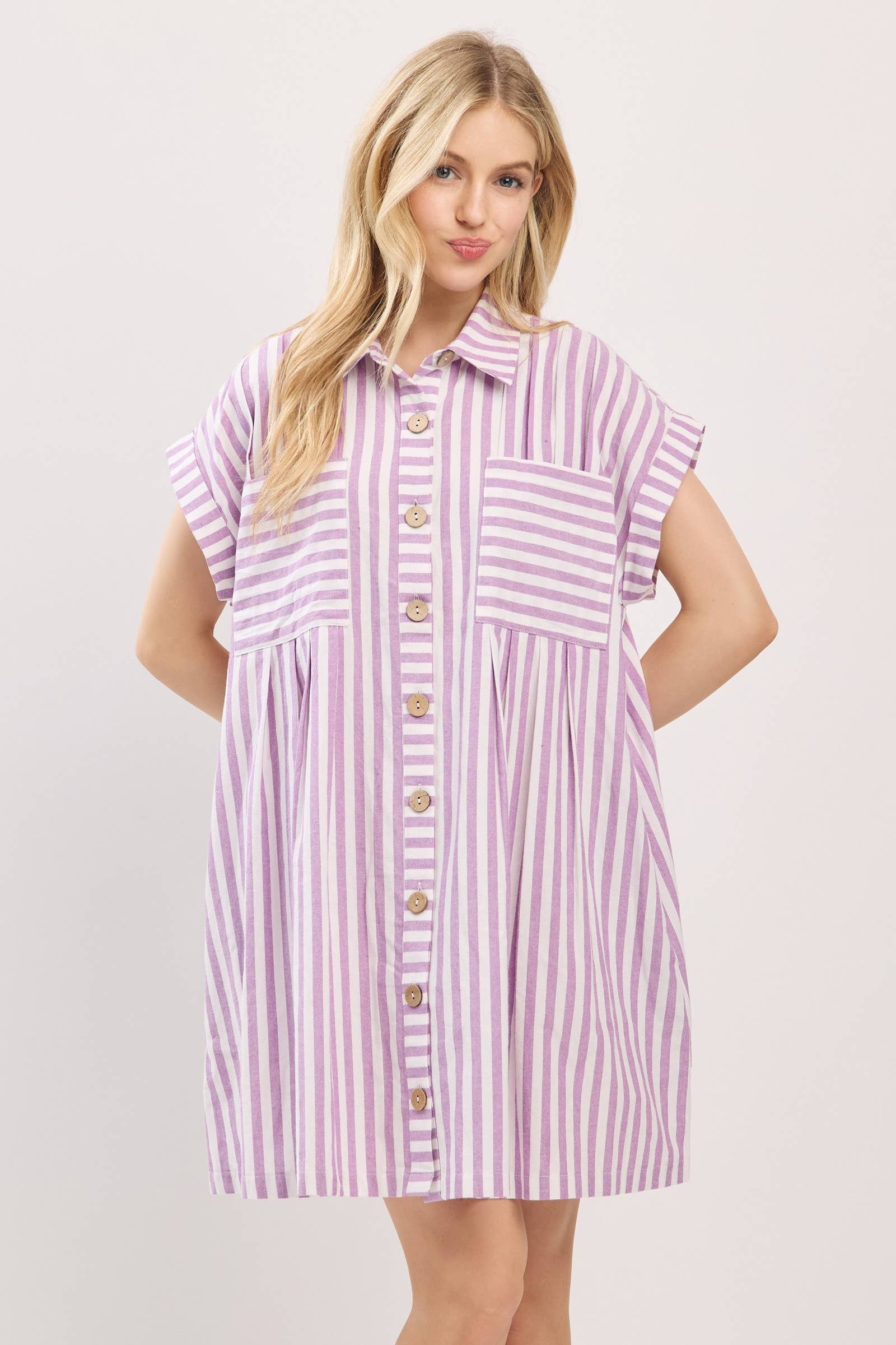 Sewn and Seen - Vente Robe – femme - ROBE TUNIQUE À RAYURES EN COTON AVEC BOUTONS32