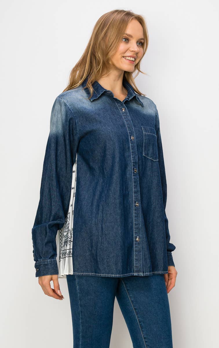 Dani Denim Shirt with Novelty Back Pleating for wholesale on Faire2