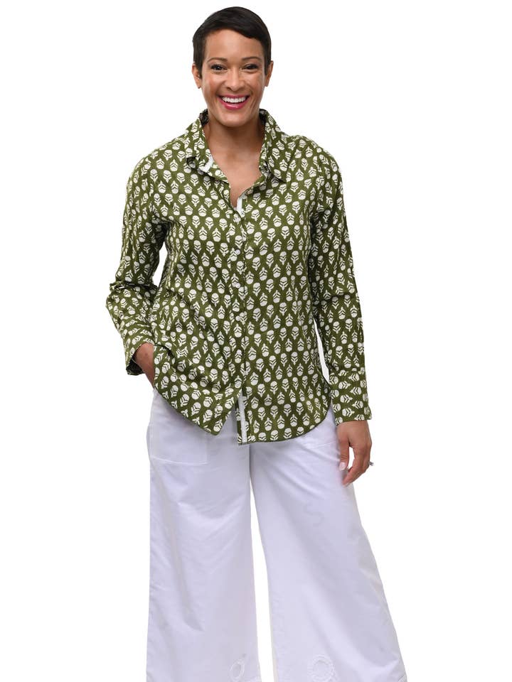 CV1087 Gretchen Button Down in Acorns* for wholesale by Tulip Clothing