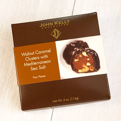 John Kelly Chocolates – wholesale Chokladkartong – Valnöt karamell kluster med Medelhavet salt Box