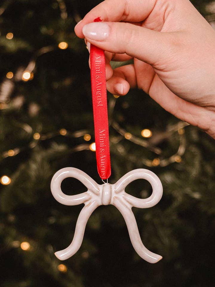 Christmas Bow Ceramic Ornament for wholesale by Mimi & August
