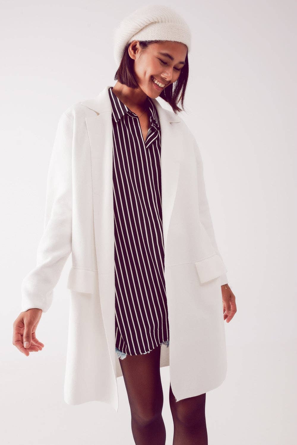 White oversized collar maxi cardigan in cream for wholesale on Faire5