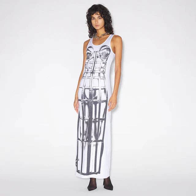 Blanco Vestido sexy con estampado de grafiti para mujer, casual, elástico, veraniego, hipster, maxi ajustado, ropa urbana, vintage de venta al por mayor en Faire4